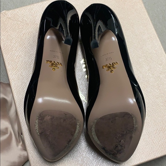 Prada Black Patent peep toe pumps size 37.5 - Picture 7 of 8